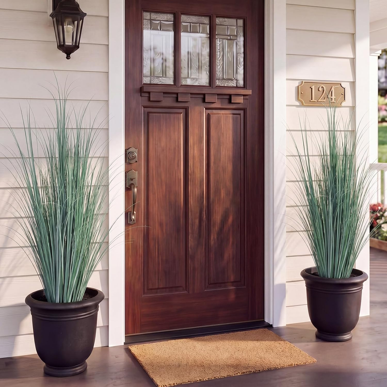 2 Pieces 4 Ft Tall Artificial Grass Plant Potted Artificial Greenery Floor Plant
