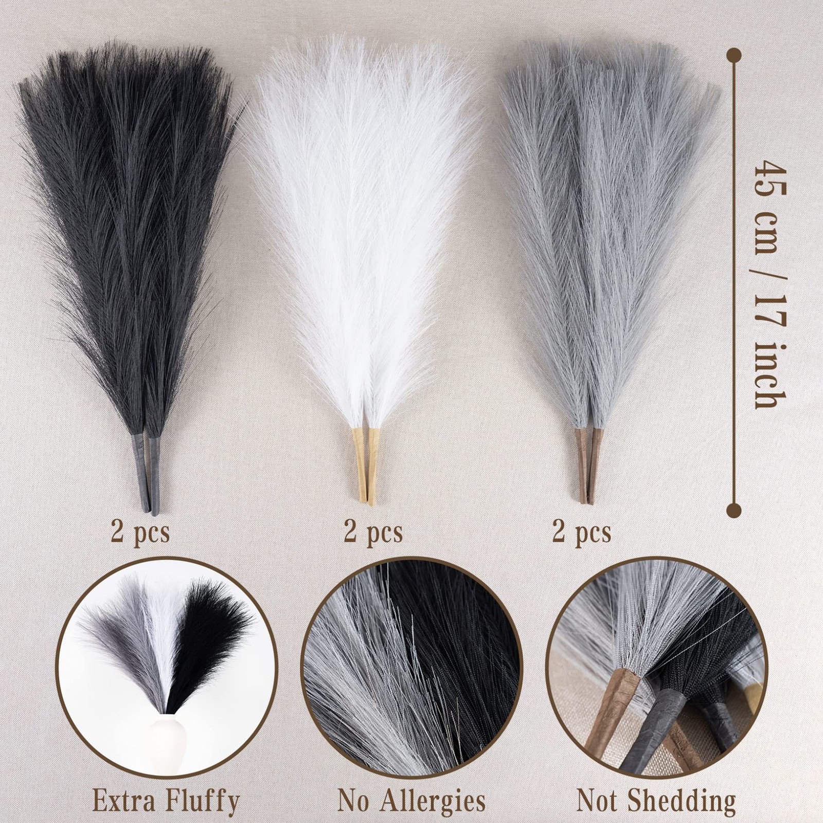 Faux Pampas Grass Decor, 18″/45cm Artificial Pampas Grass Fluffy 6 Stem pompo…