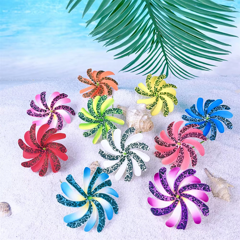 10pcs Tahitian Flowers With Green Core And Stem Hair Side Flower Hairstyle Pins