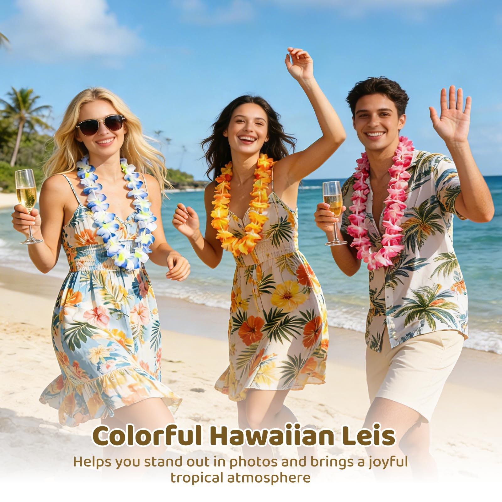 50 Pcs Hawaiian Leis, Tropical Flower Lays, Colorful Party Flower Necklaces, …