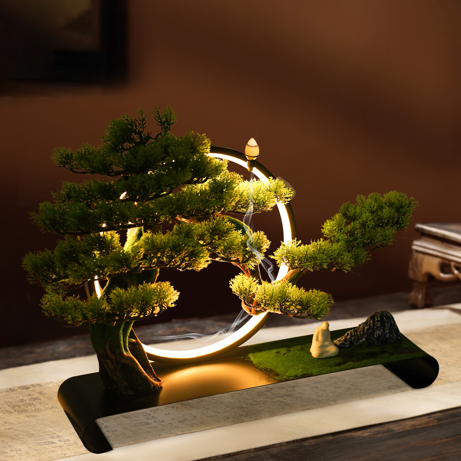 Realistic Simulation Bonsai Artificial Tree with LED Lamp Ring for Home USB 8W
