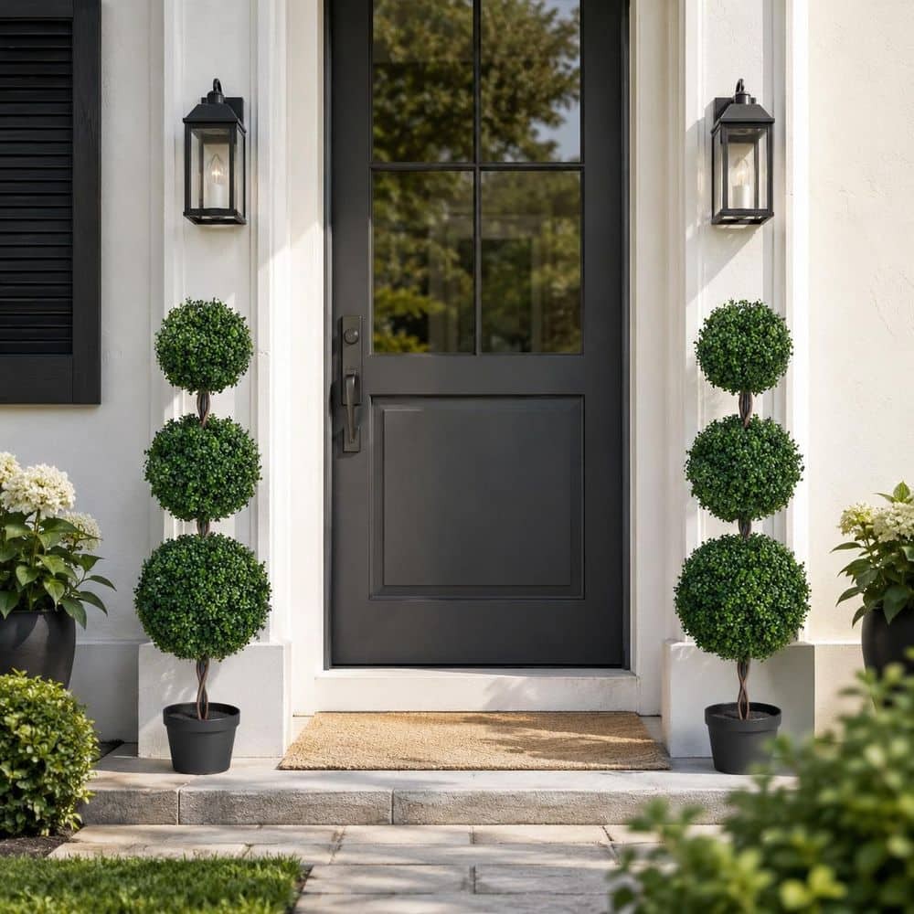 4 Ft. Artificial Triple Ball Topiary Trees Large Faux Boxwood Shrubs Plants for