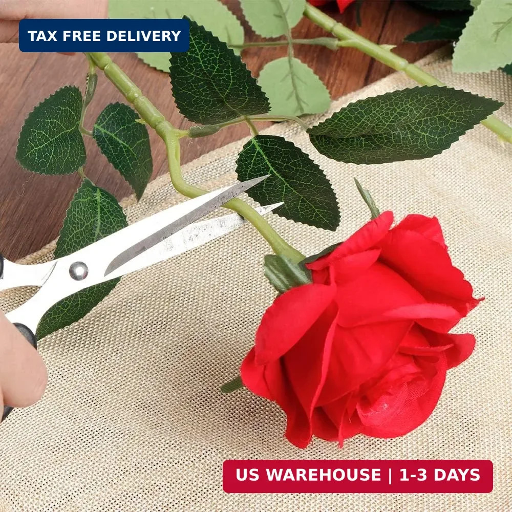 Mocoosy 12PCS Red Roses Artificial Flowers, Fake Roses with Long Stems Realistic