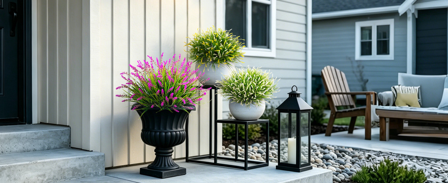 Artificial Faux Plants Flowers for Outdoor Decorations, Fake Monkey Grass for