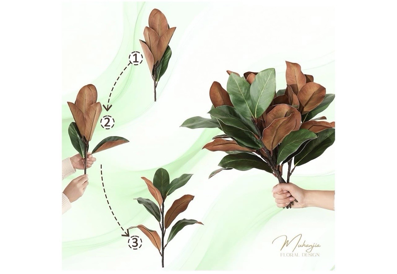 6 Pcs Magnolia Artificial Leaves Branches 3D Magnolia Pick Real Touch Faux Stems
