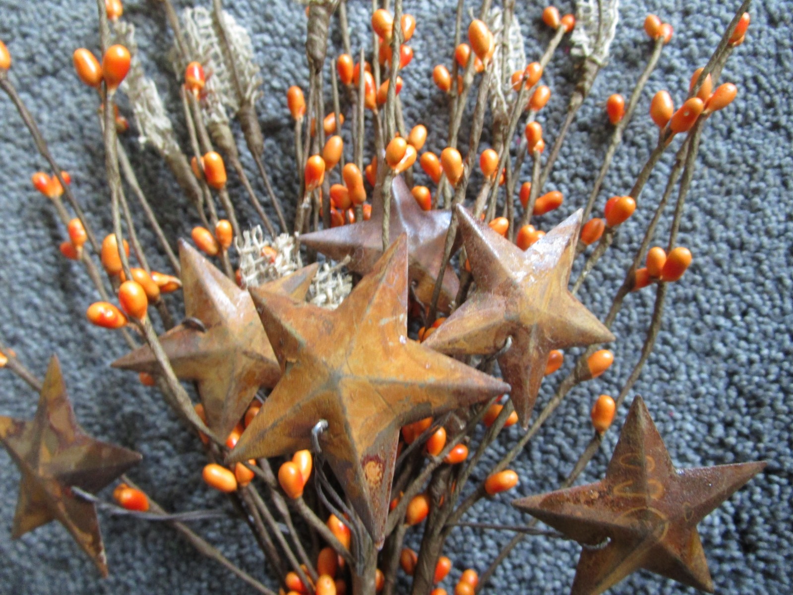 Pip Rice Berry Pick Orange Rusty Stars Burlap 12″Country Farmhouse Rustic 4355P