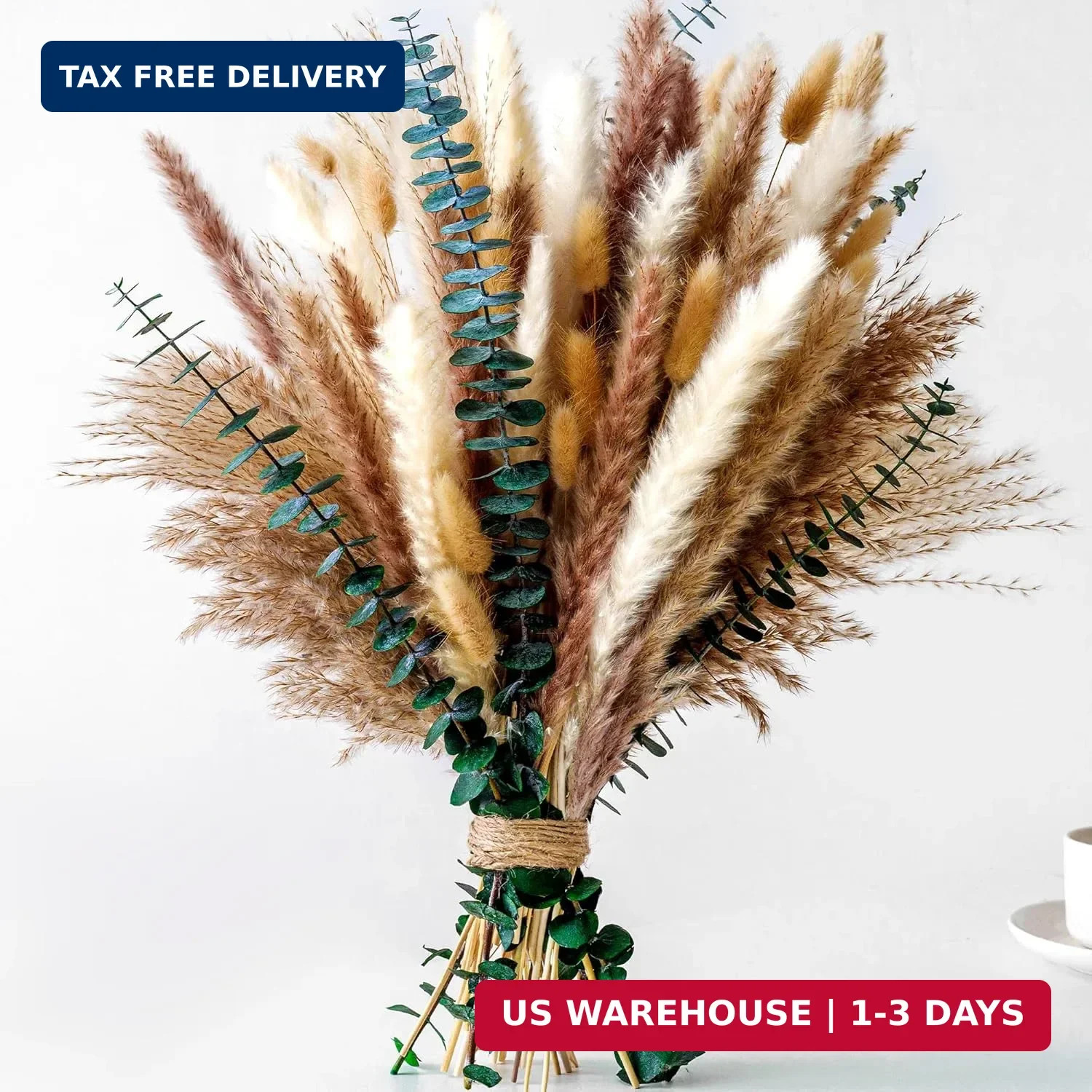 Pampas Grass Decor, Dried Flower Bouquet with Bunny Tail Grass, Pampas Grass & E