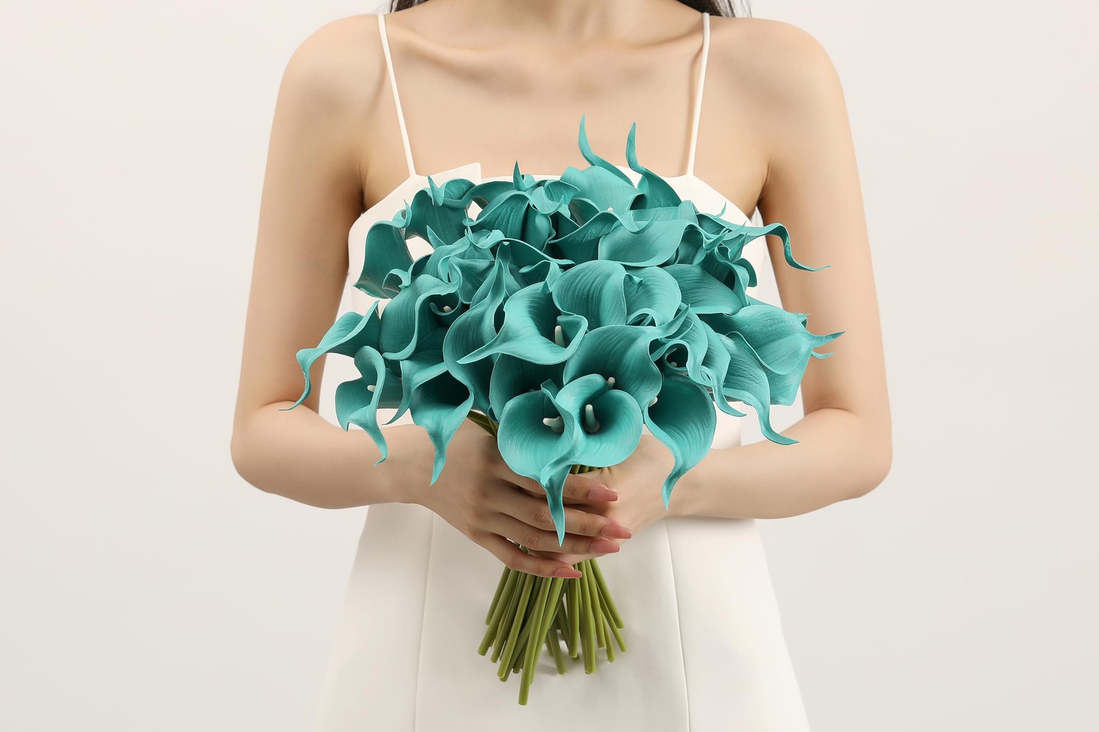 24 PCS Teal Fake Flowers Artificial Calla Lily Silk Flowers Real Touch for Mo…