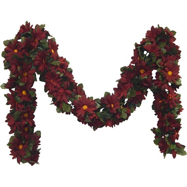 Daisy Garland Set of 2 6ft Long Burgundy
