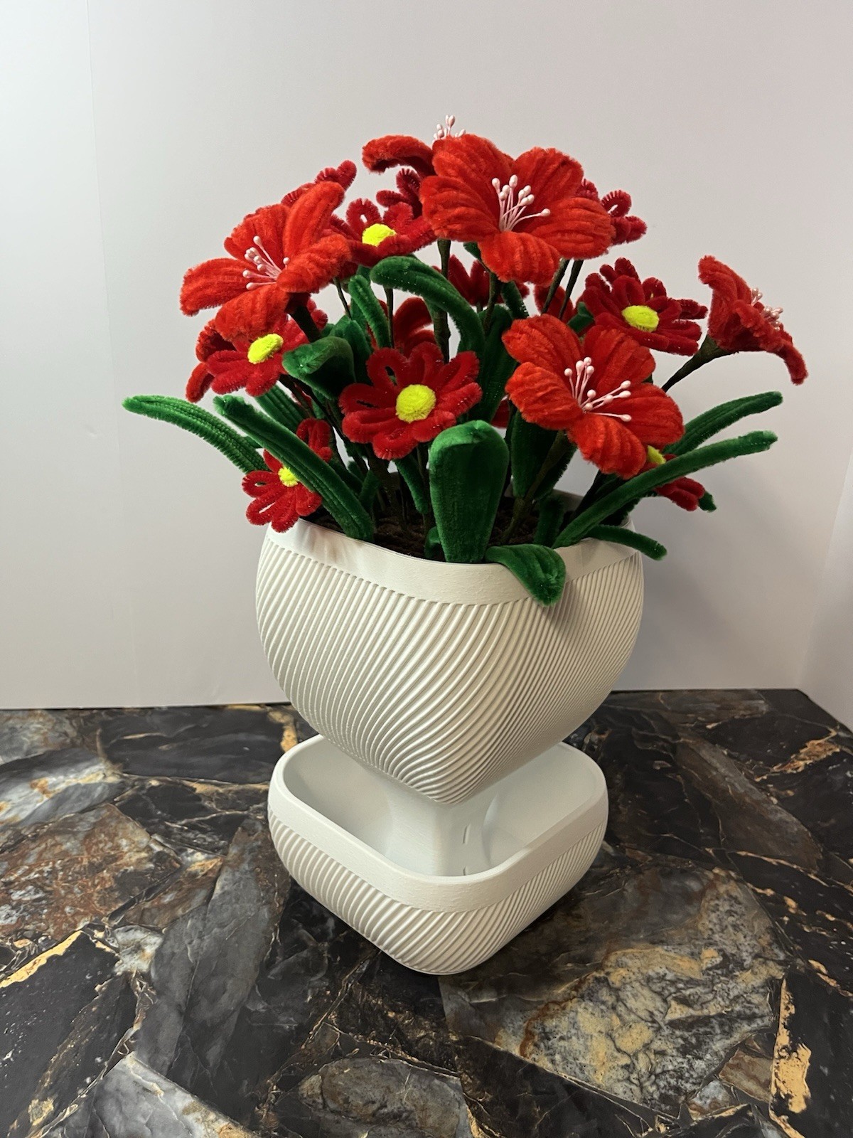 Elegant Handmade Red Velvet Flowers Eco Modern White Vase home or Office Decor