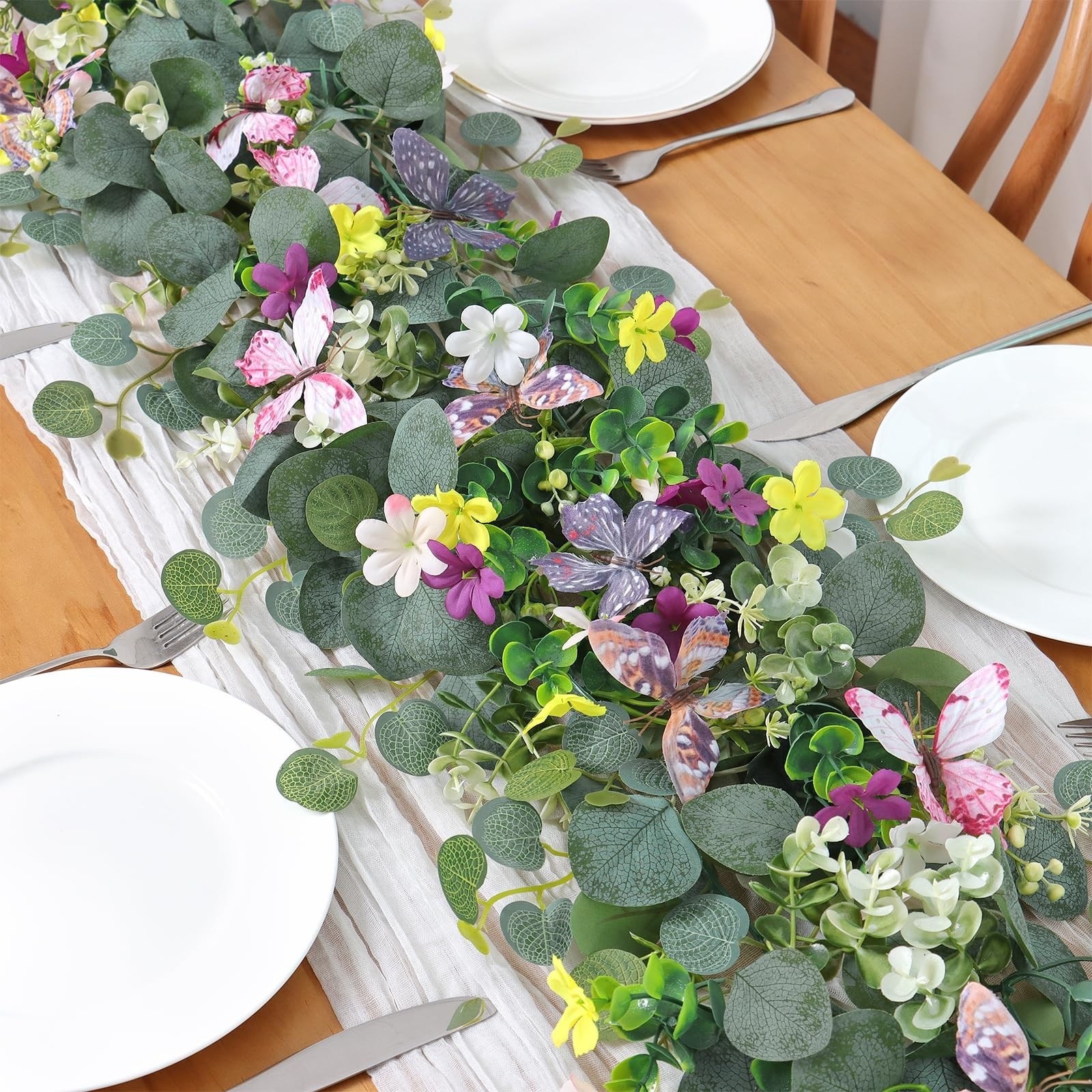 4 Pack 5.68 FT Artificial Daisy Garland with 3D Butterflies, Floral Vines for We
