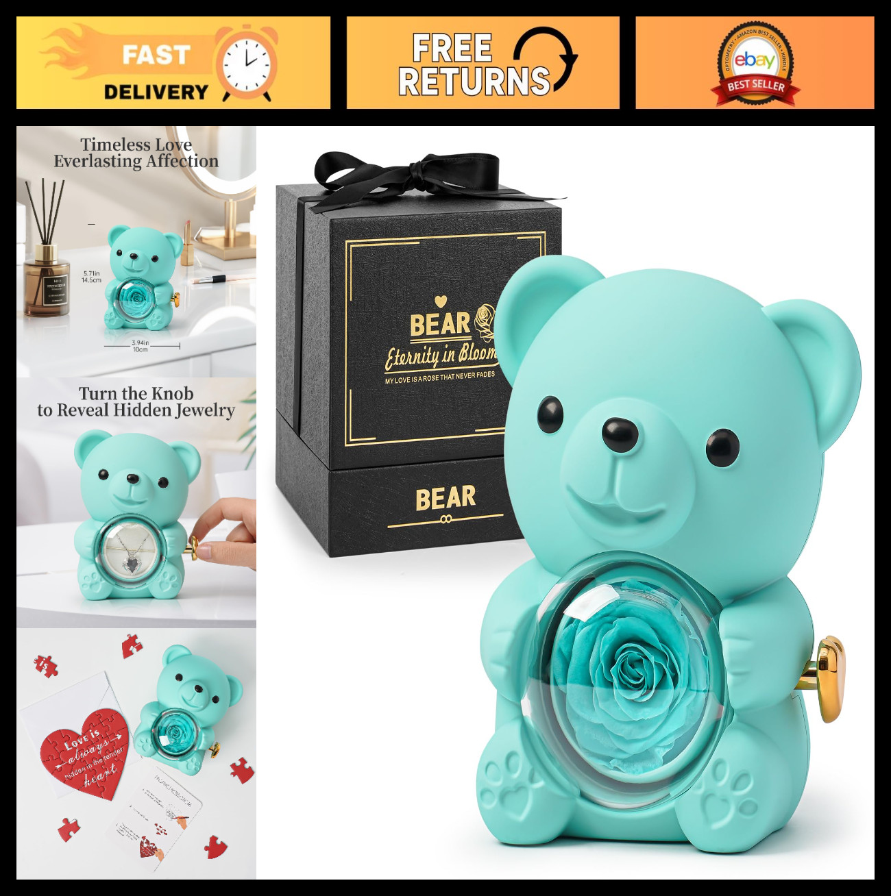 Real Rose Teddy Bear in Gift Box – Romantic Floral Gift for Her, Perfect for Ann