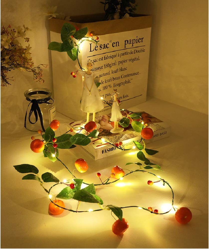 Artificial Fruit Tangerine String Lights LED Oranges Hanging Vines Plant Garl…