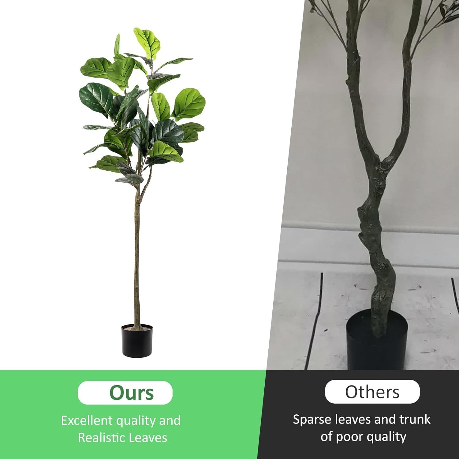 Artificial Fiddle Leaf Fig Tree, 5FT Faux Ficus Lyrata Plant Tall Fake Tree