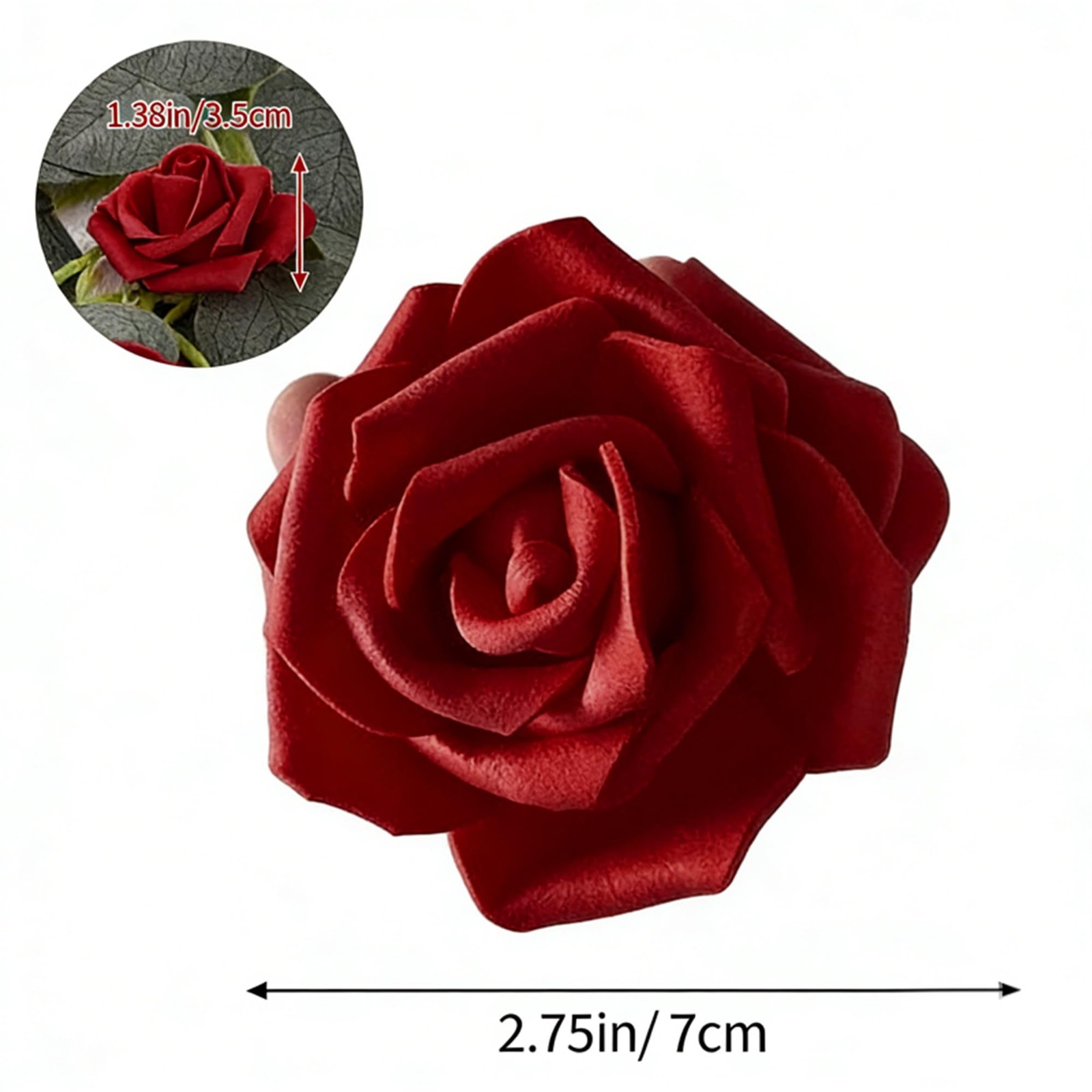100Pcs Real Looking Burgundy Artificial Rose Flower Heads, Foam Fake Roses fo…