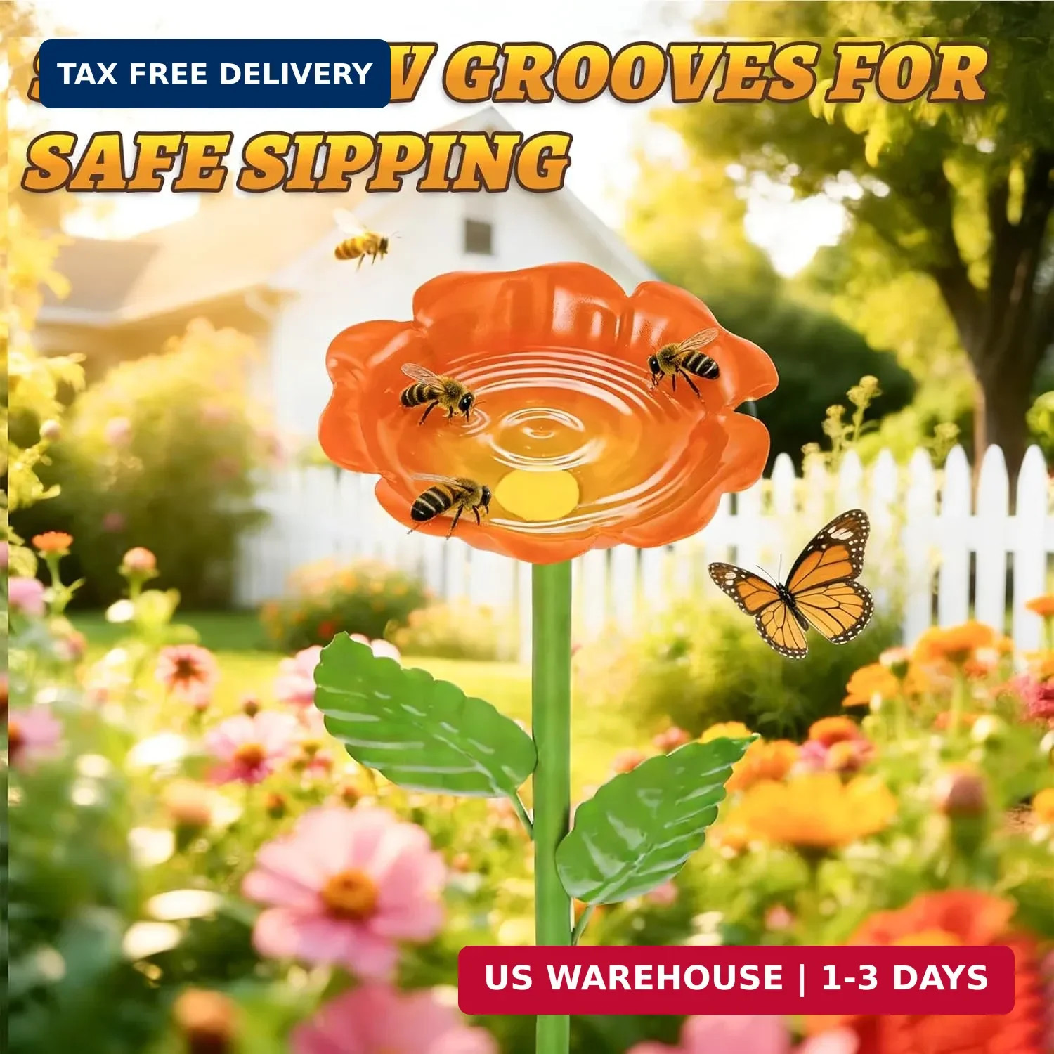 Mellbree Bee Watering Station, 6-Pack Metal Flower Bee Bath for Garden – Attract