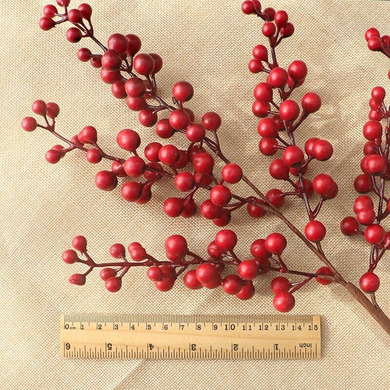 Berry Red Artificial Christmas Branch Fake Flower Branches Décor 5Fork 1Pc Xmas
