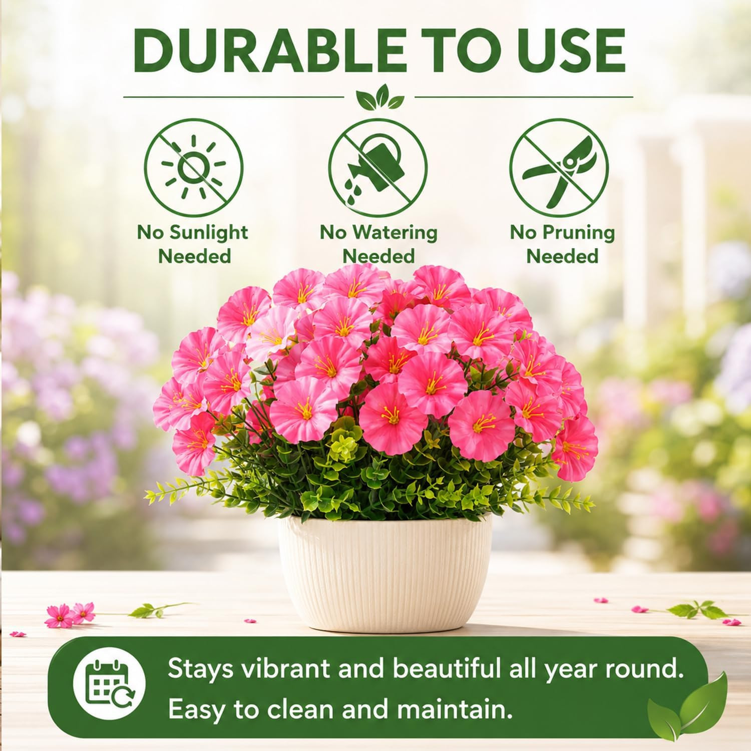 24 Bundles Artificial Flowers for Outdoors UV Resistant, Fake Silk Flowers for O