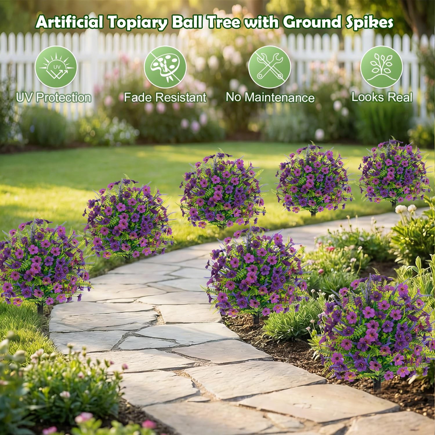 2 Pack 24″ Artificial Lavender Topiary Ball Trees, UV Resistant Faux Outdoor …