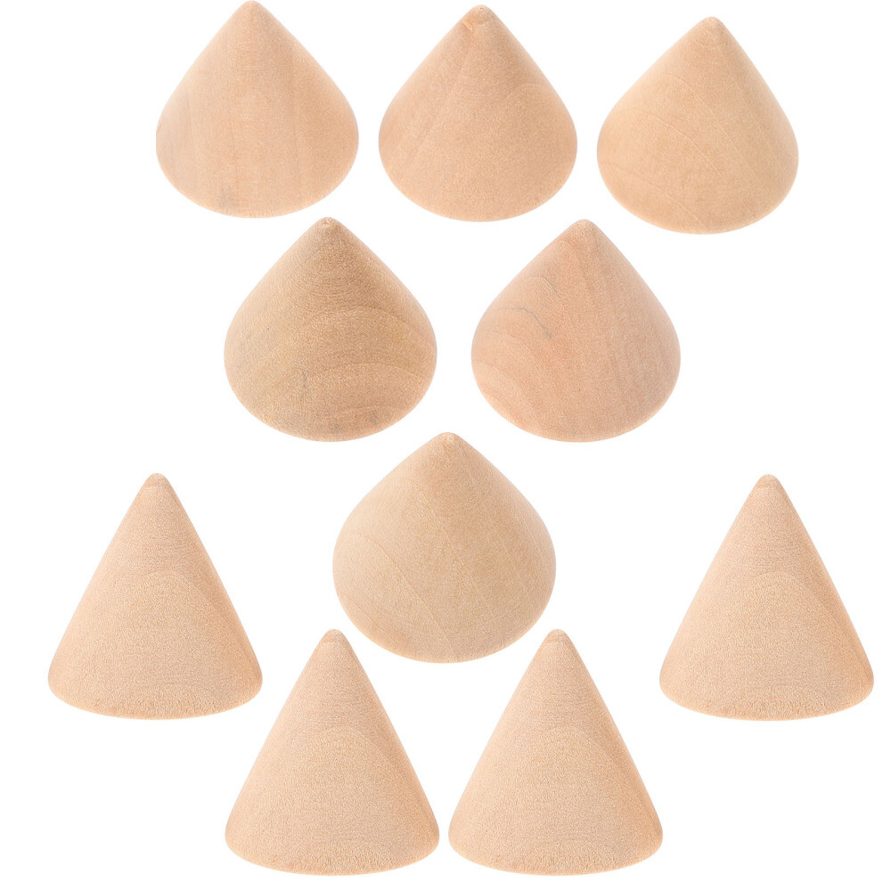 10pcs Miniature Wood Cone Wooden Geometric Shapes Unfinished Cones Crafts