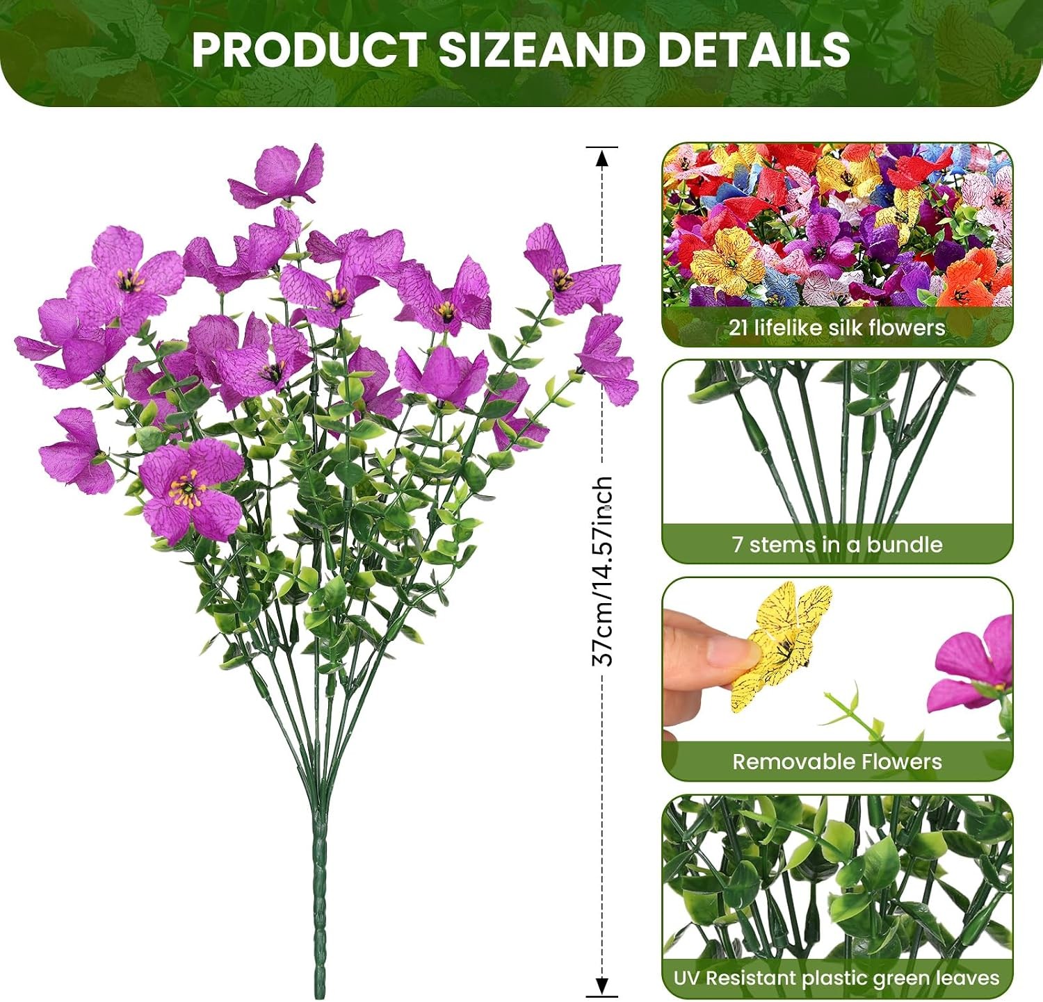 Artificial Flowers Outdoors Decoration, Fake Silk mums Eucalyptus Realistic UV