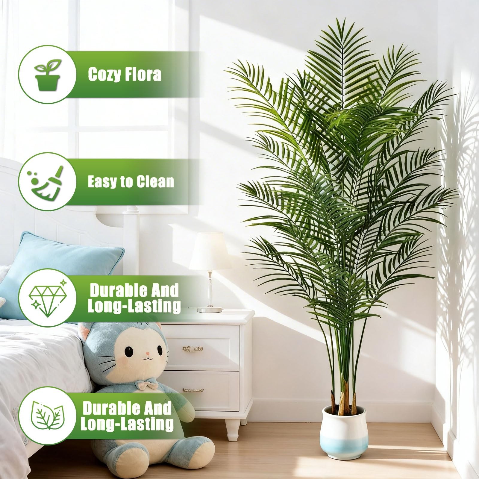 6ft Artificial Palm Tree Indoor, Large Fake Tropical Areca Palm with 18 Trunk…