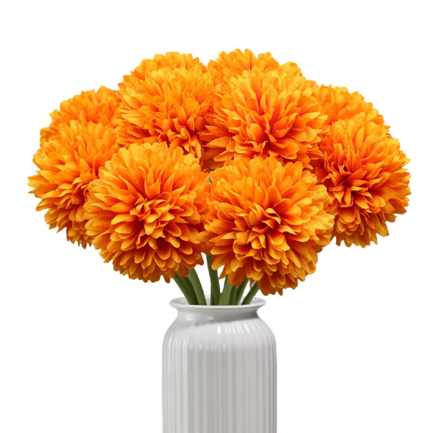 Artificial Silk Faux Chrysanthemum Flower Bouquets Orange Fall 12 PCS
