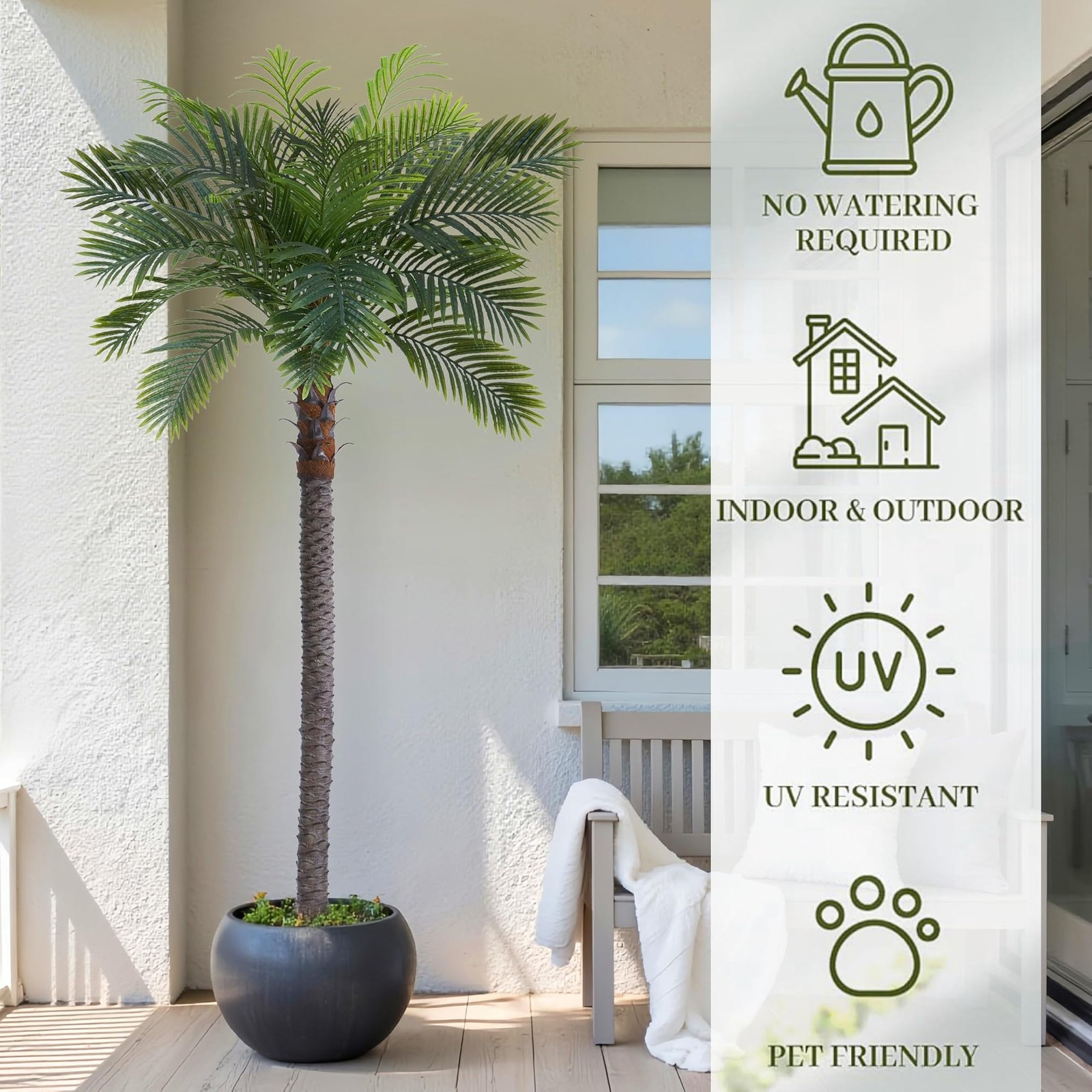 8.5FT Artificial Coconut Palm Tree Set of 2, UV Resistant Faux Sago Palm Plan…