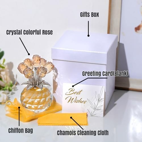 Ornalrist Crystal Gold Roses Figurine, Glass Roses Bouquet Collectible Decor …