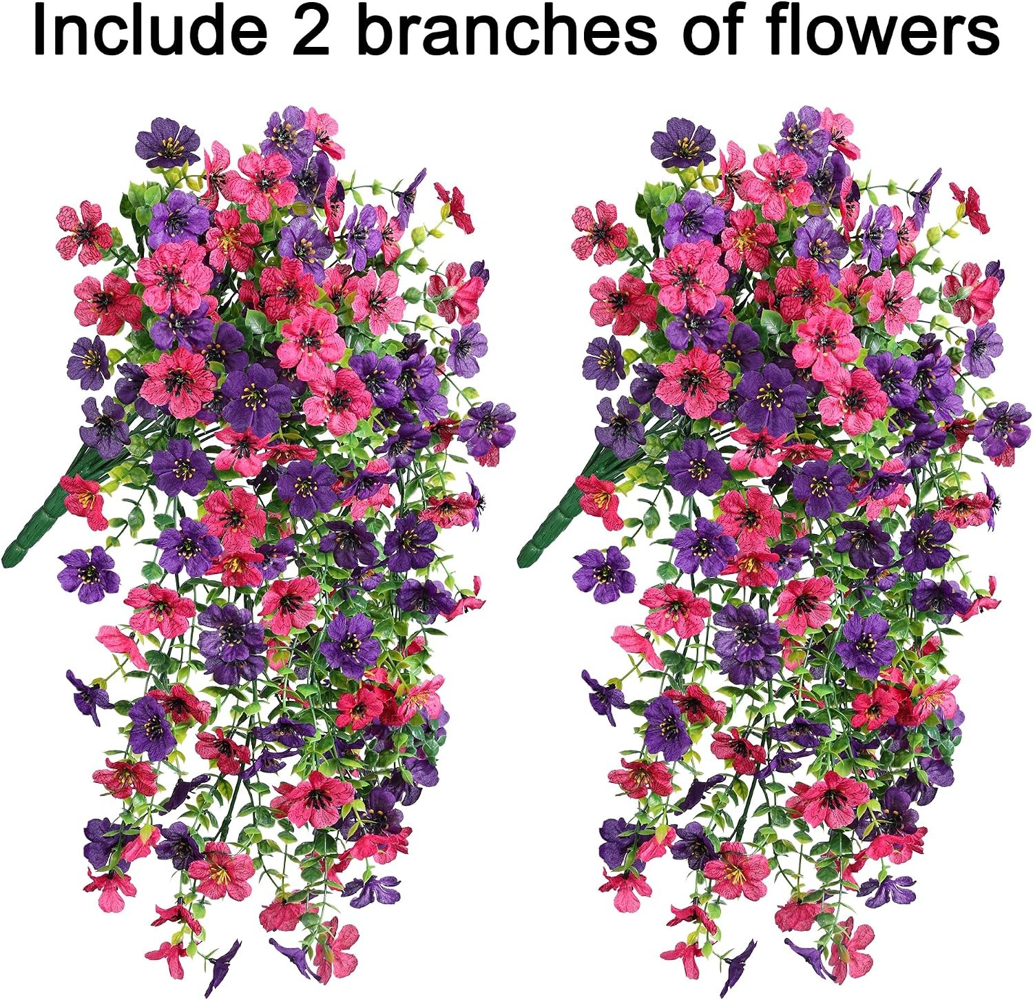 Artificial Faux Hanging Flowers Plants for Spring Outdoor Outside Decoration, 2