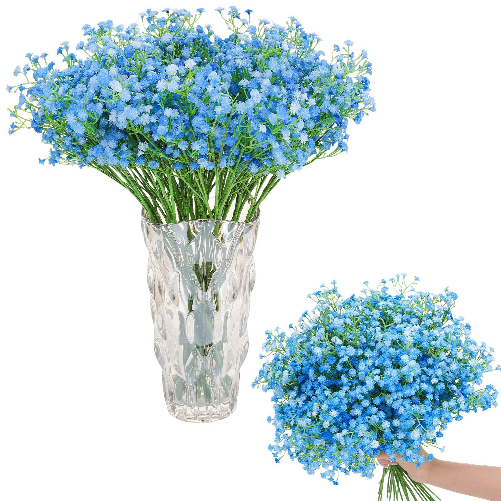 Fake Baby Breath Artificial Flowers 52CM Real Touch Gypsophila Blue 24 PCS