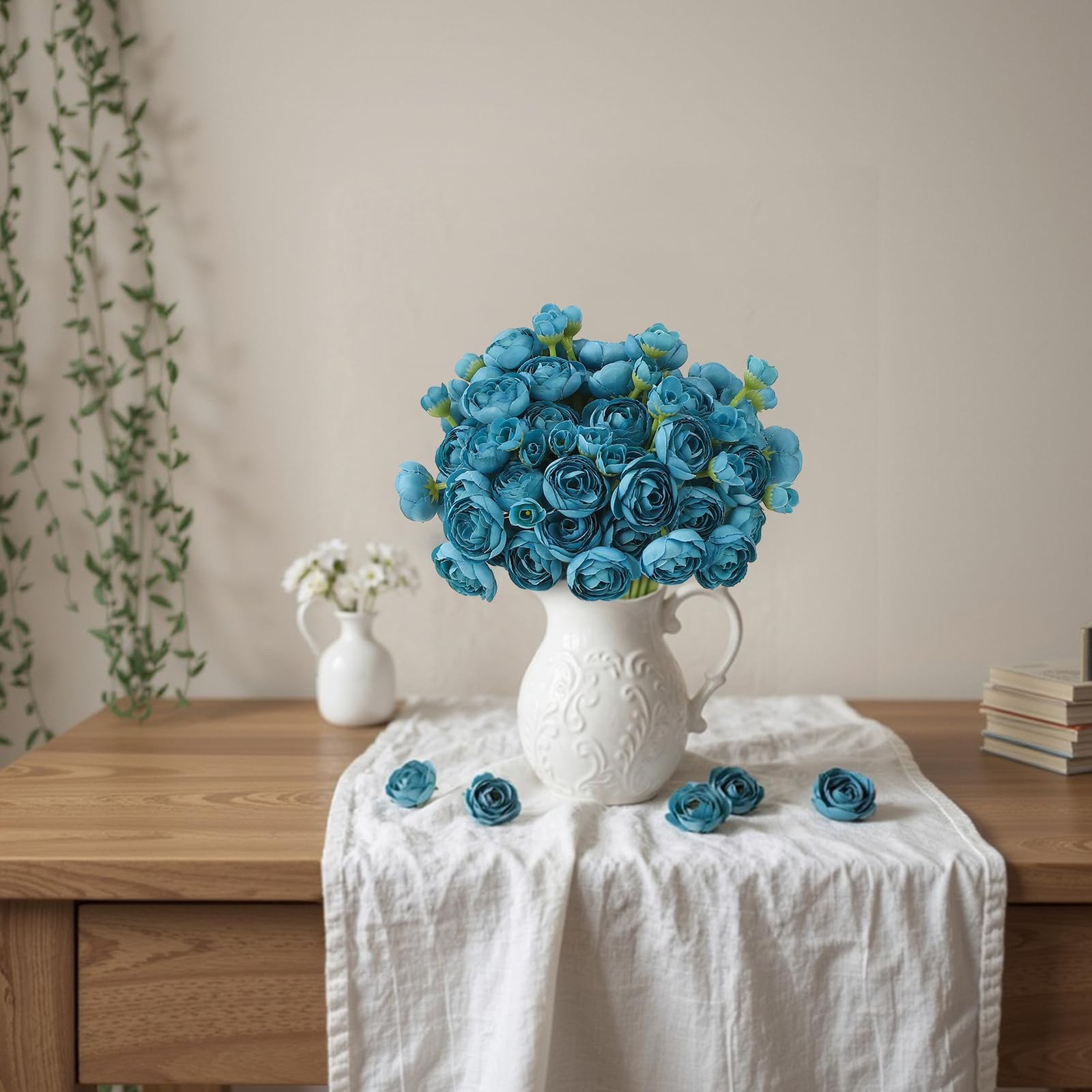 30 PCS 5 Bouquets Teal Ranunculus Artificial Flowers Silk Faux Centerpiece