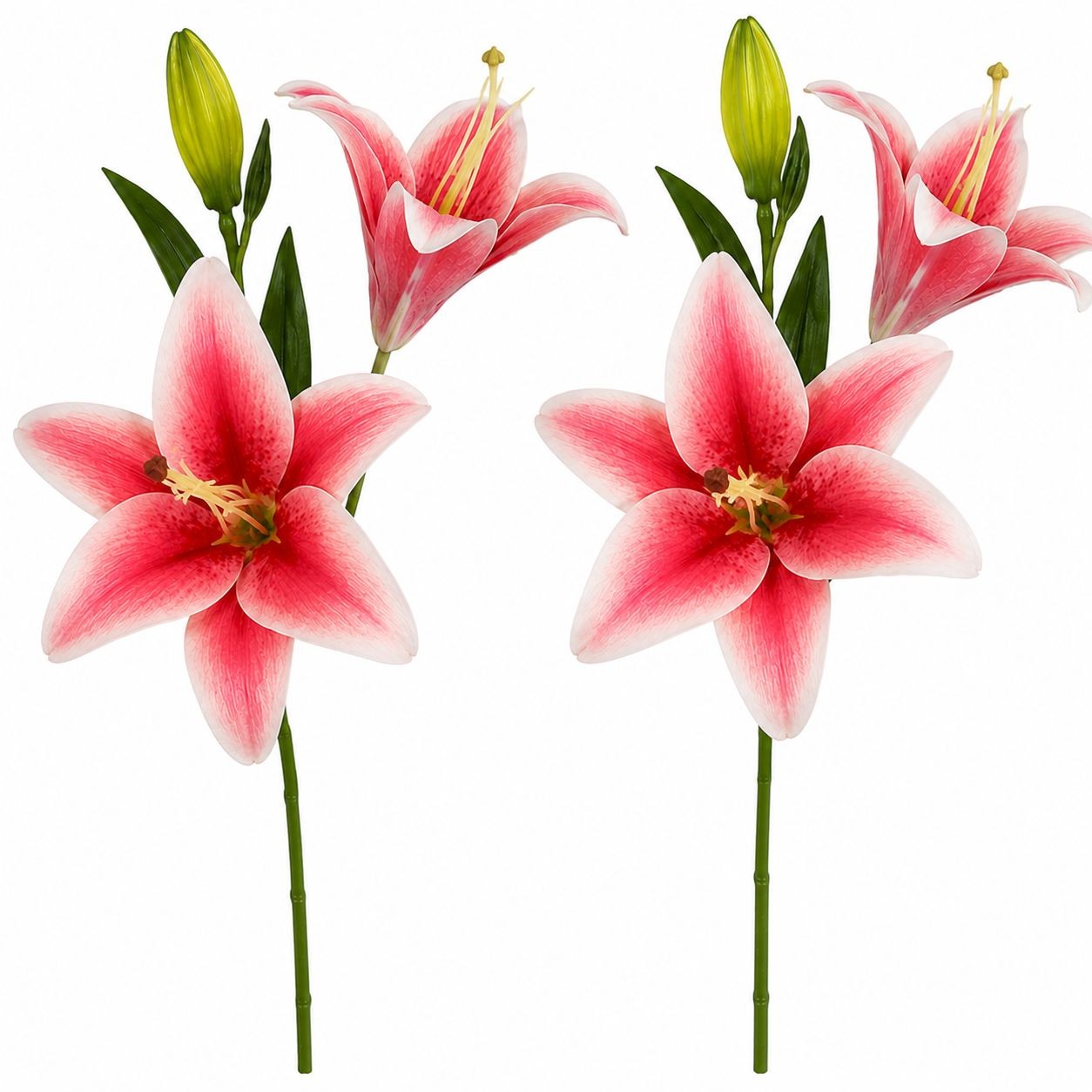 Real Touch Pink White Lily Stems Set of 2, Artificial Lily Flowers, Faux Floral