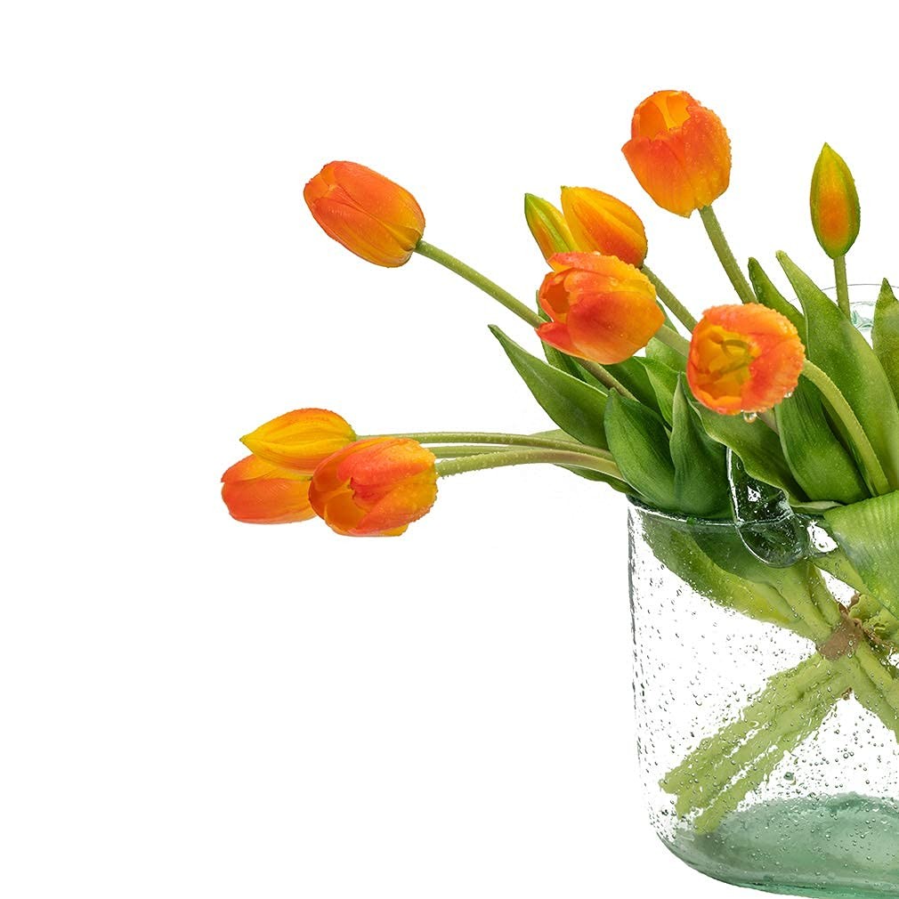 15 PCS Artificial Orange Tulips Flowers Soft Realistic Latex Bouquet Decor