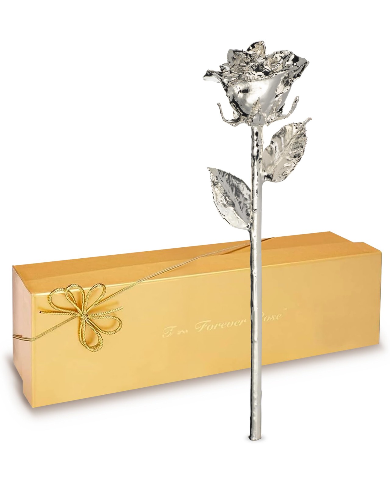 Real Rose Dipped in Silver, Handcrafted Preserved Rose in Luxury Gold Gift Bo…
