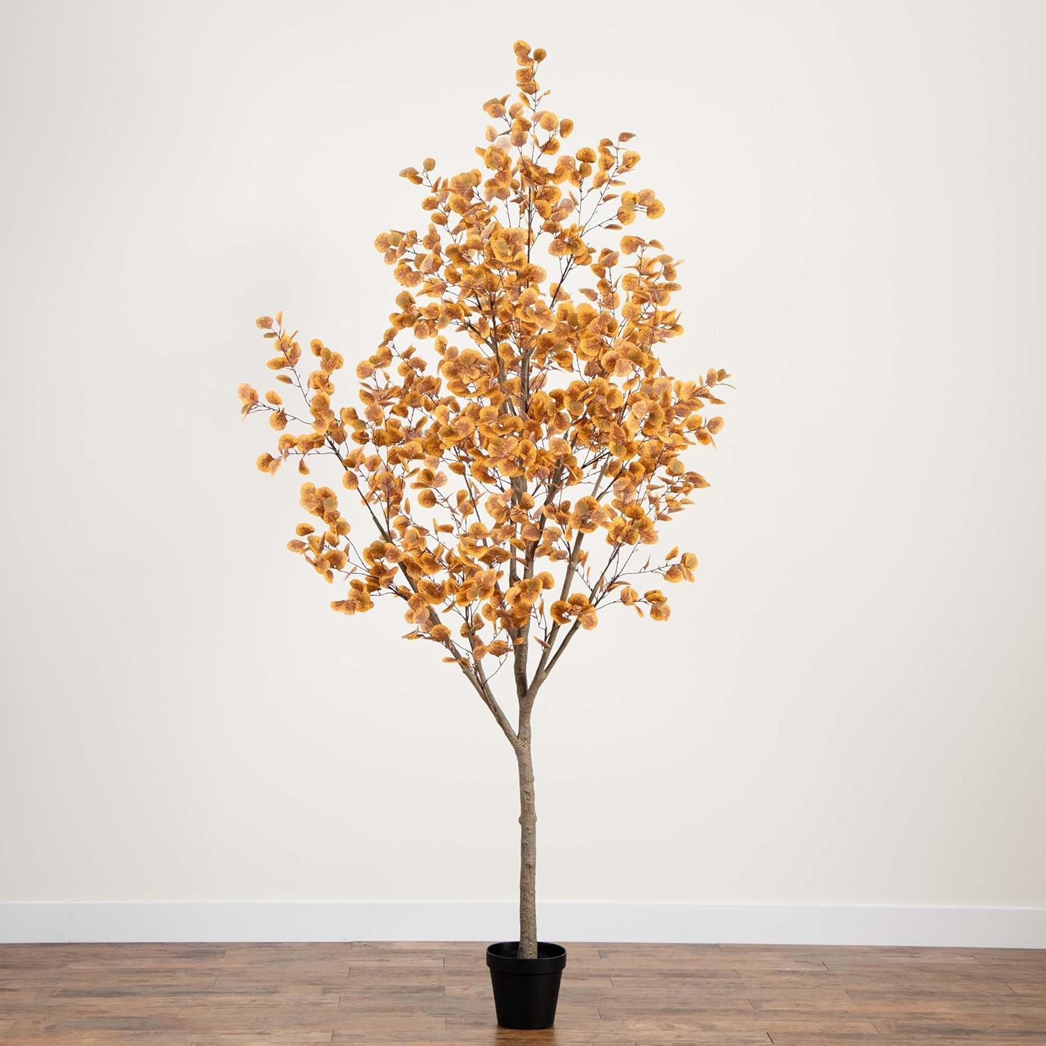 9FT Faux Autumn Eucalyptus Tree in Black Planter for Home & Office Décor