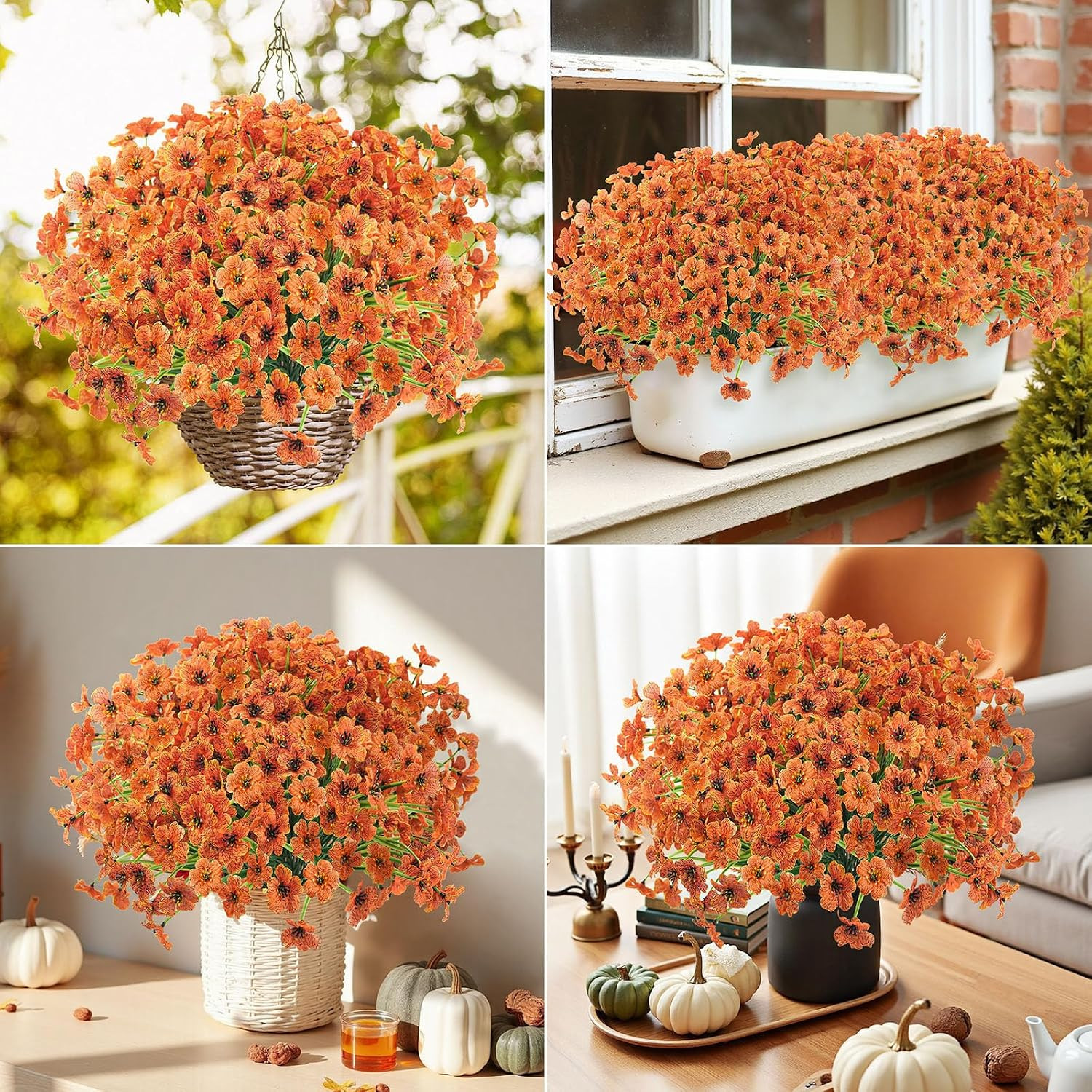 72 UV Resistant Faux Fall Flowers for Outdoor Garden Décor – Orange