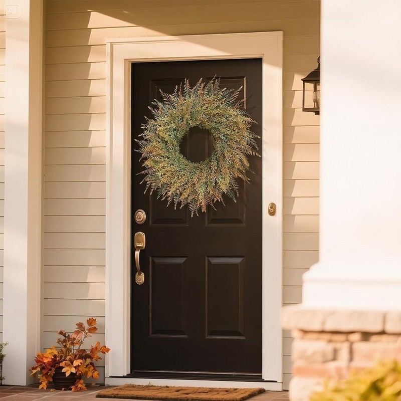 Full Autumn Wreath Door Decor Artificial Fern Wheat Grass Harvest Decoration New