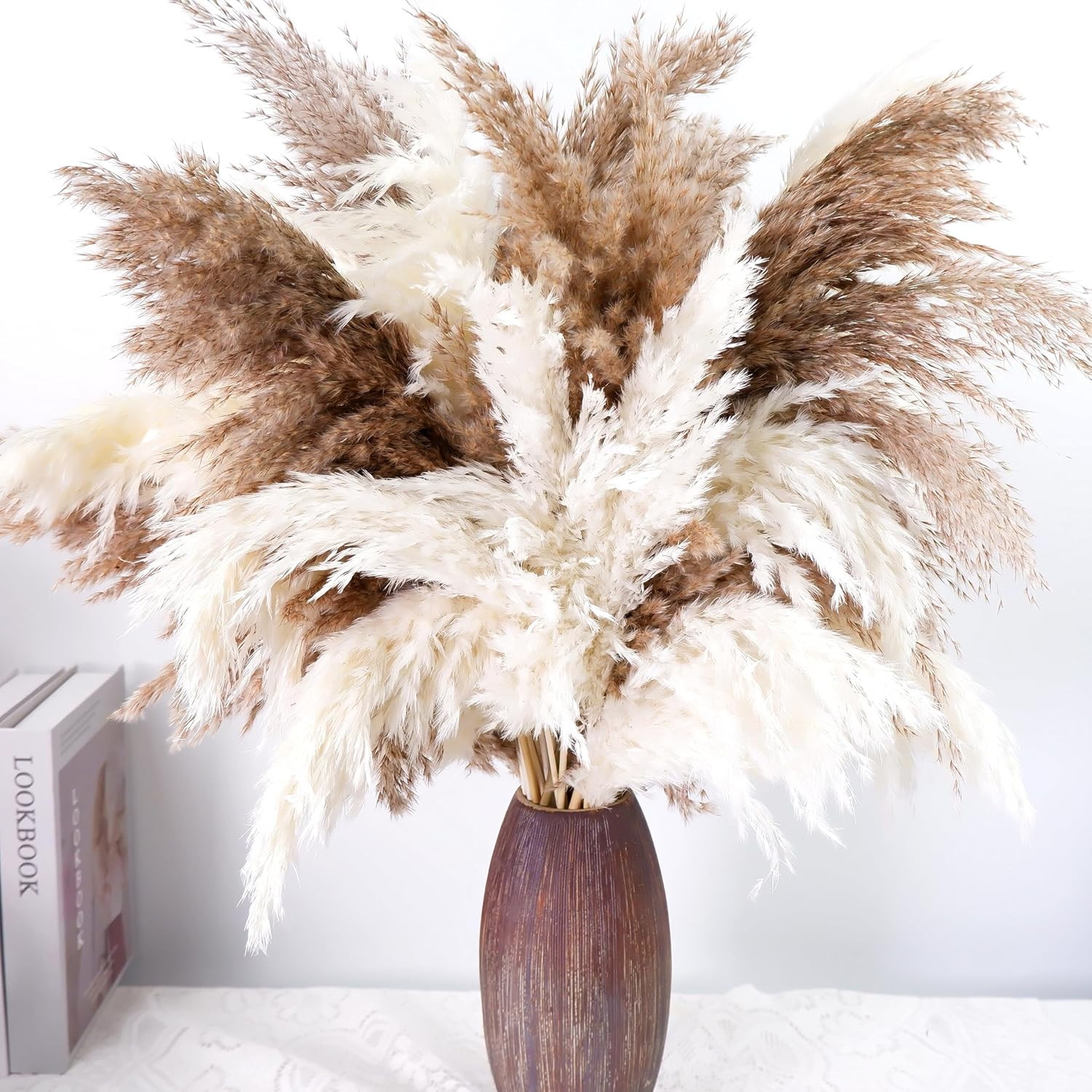 40 PCS Tall Pampas Grass for Floor Vase – 17″ Natural Fluffy Dried Pampas Grass