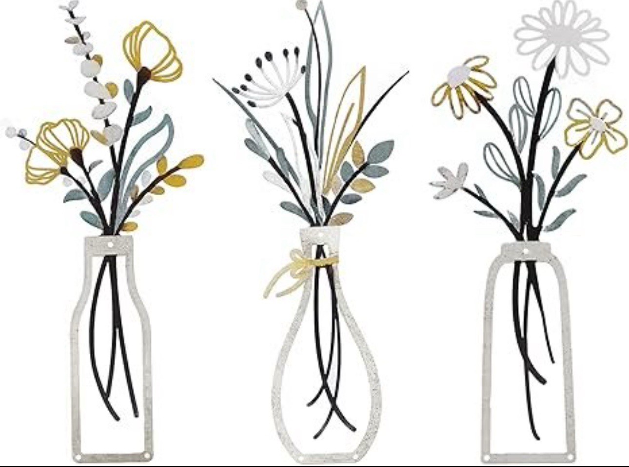 3pcs Metal Flower Wall Decor for Bathroom Living Room Kitchen Bedroom Dining