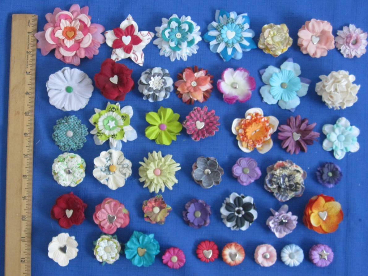 #7 Lot-44 Medium Layers Used Mulberry Flower Petals 1-3″ Brads Multiple Colors