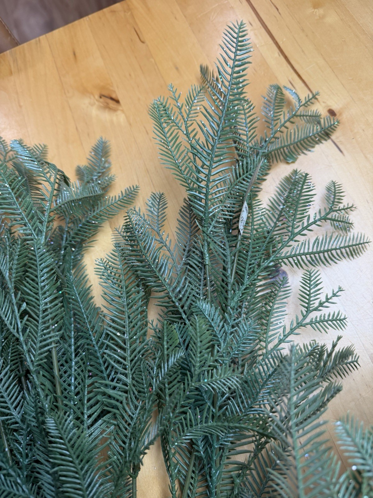 Lot of 17 Glittered Artificial Pine Branches – 1 Full Bush Stem + 16 Sprigs
