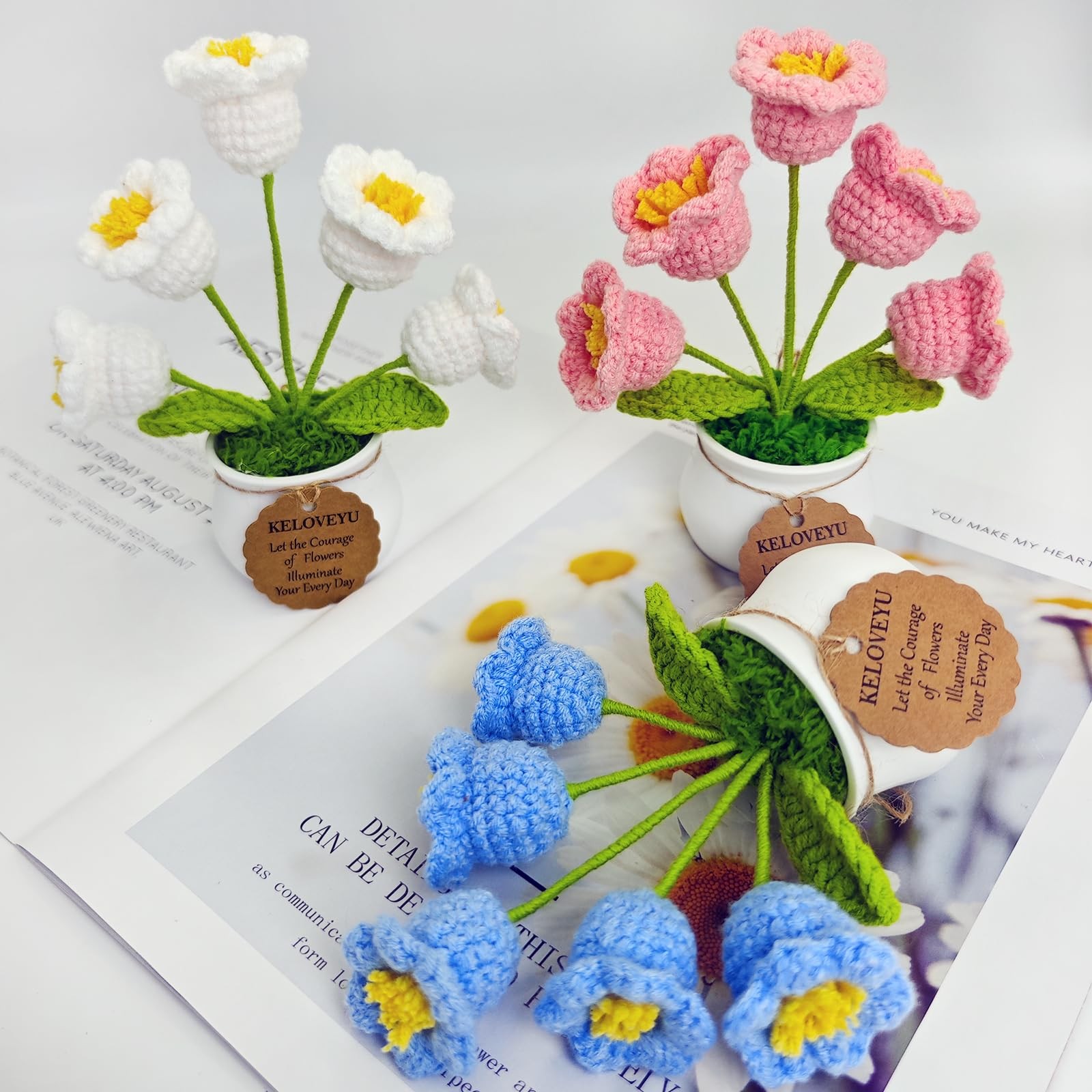 Crochet Flowers Bouquet Lily of The Valley Crochet Potted Plants Knitted Flow…