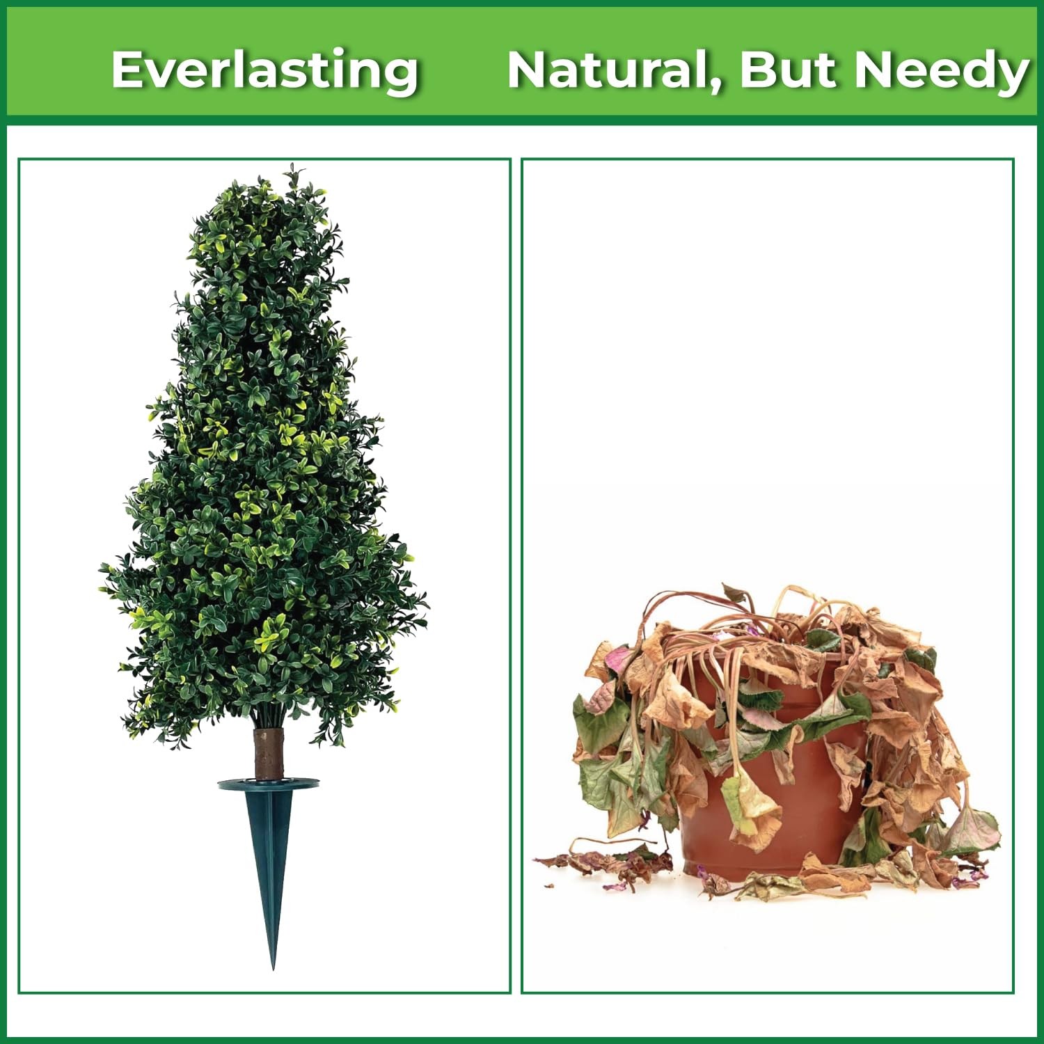 Two Artificial UV Rated 30” Boxwood Cone Topiary w/Spike, Indoor Outdoor Tre…