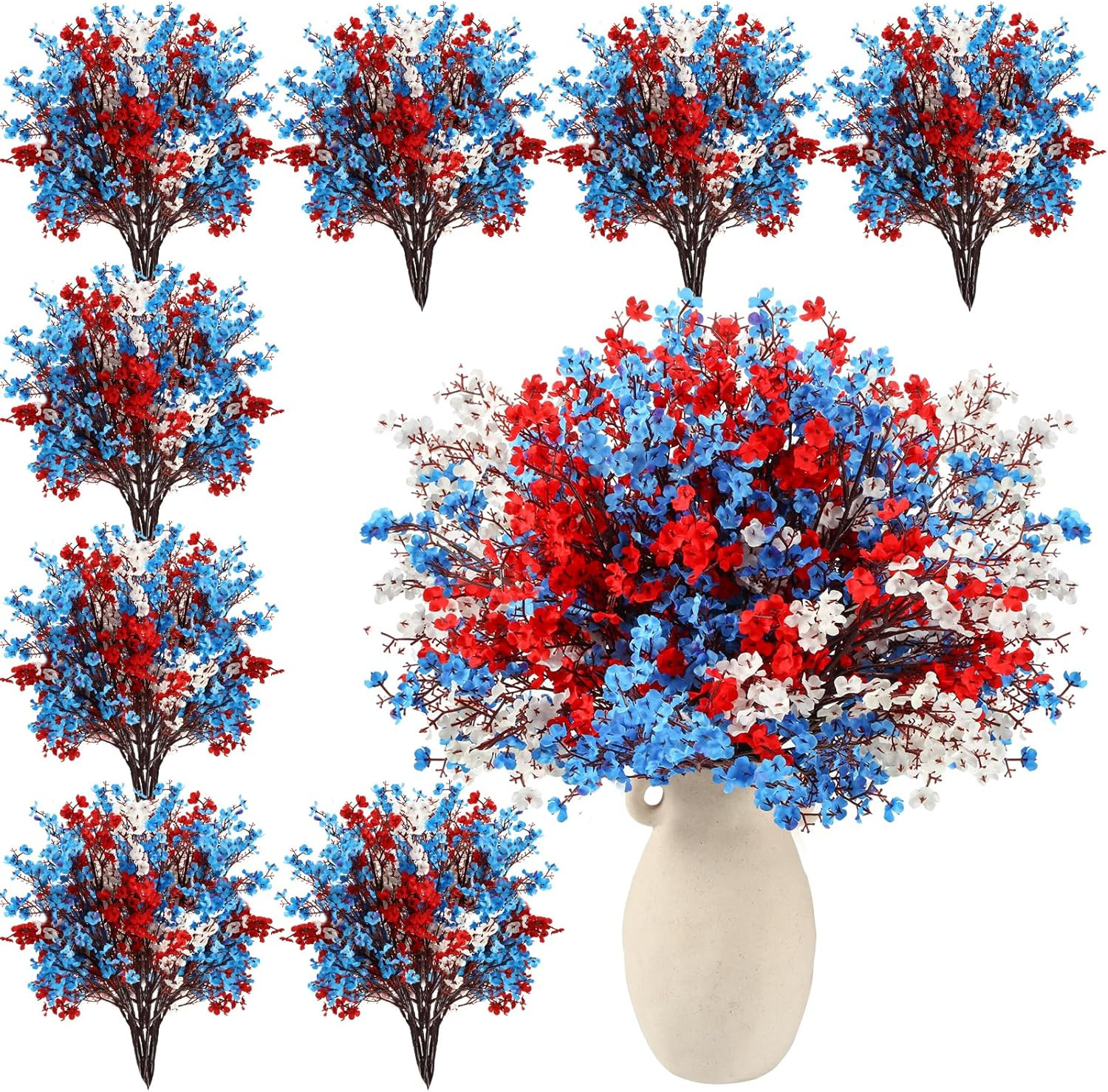 24 Pcs Red Blue White Patriotic Artificial Flowers 4Th of July 250Th Anniversary