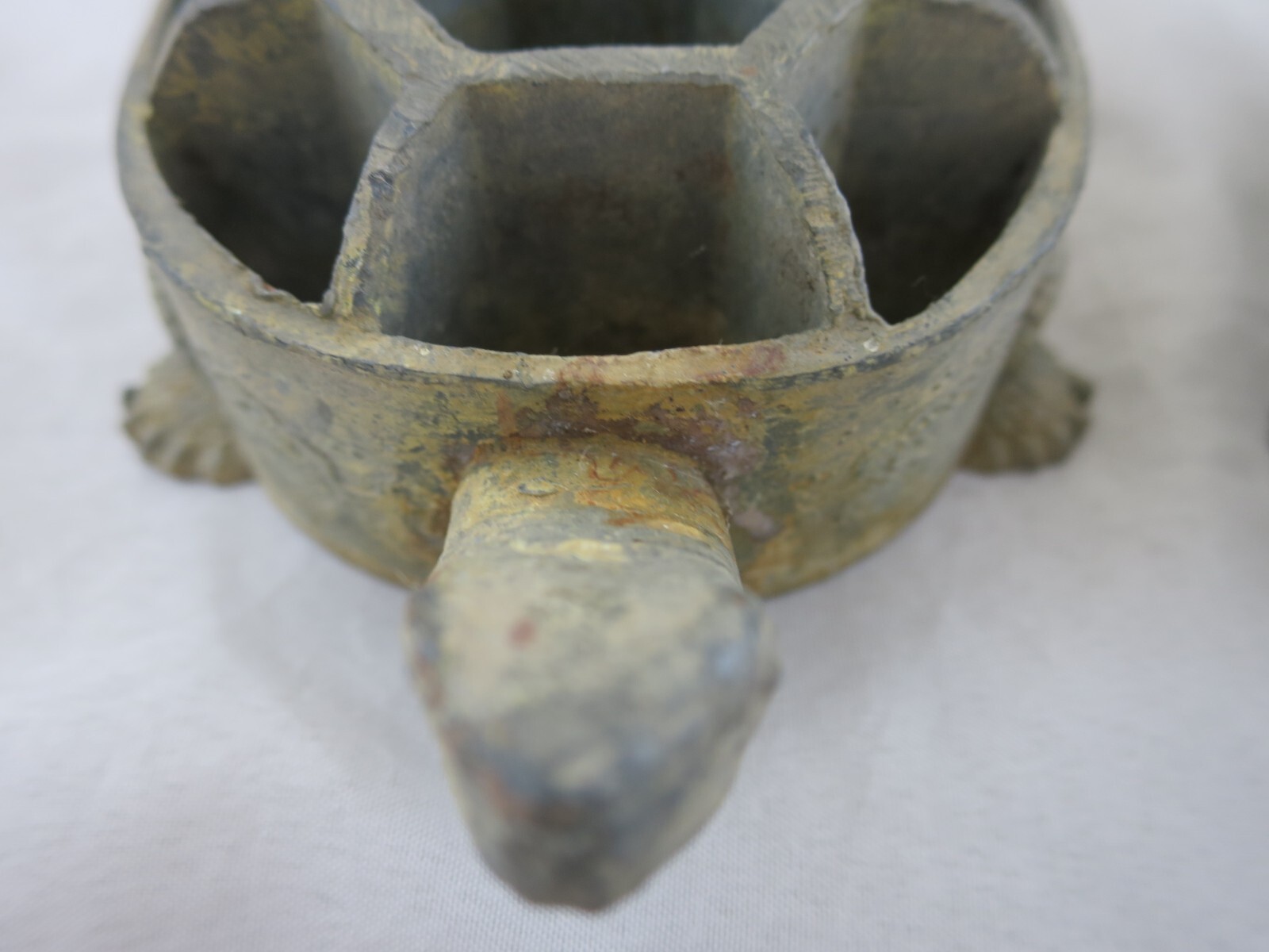 Vintage Metal Japanese Floral Frogs Turtle Shape Flower Arrangement Lot Of 2