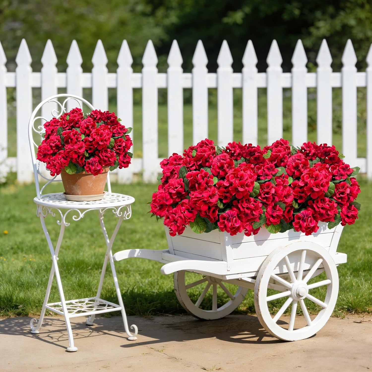 Besteek 8 Pcs 17″ Artificial Geranium Flowers for Outdoors, Fake Silk Flowers UV