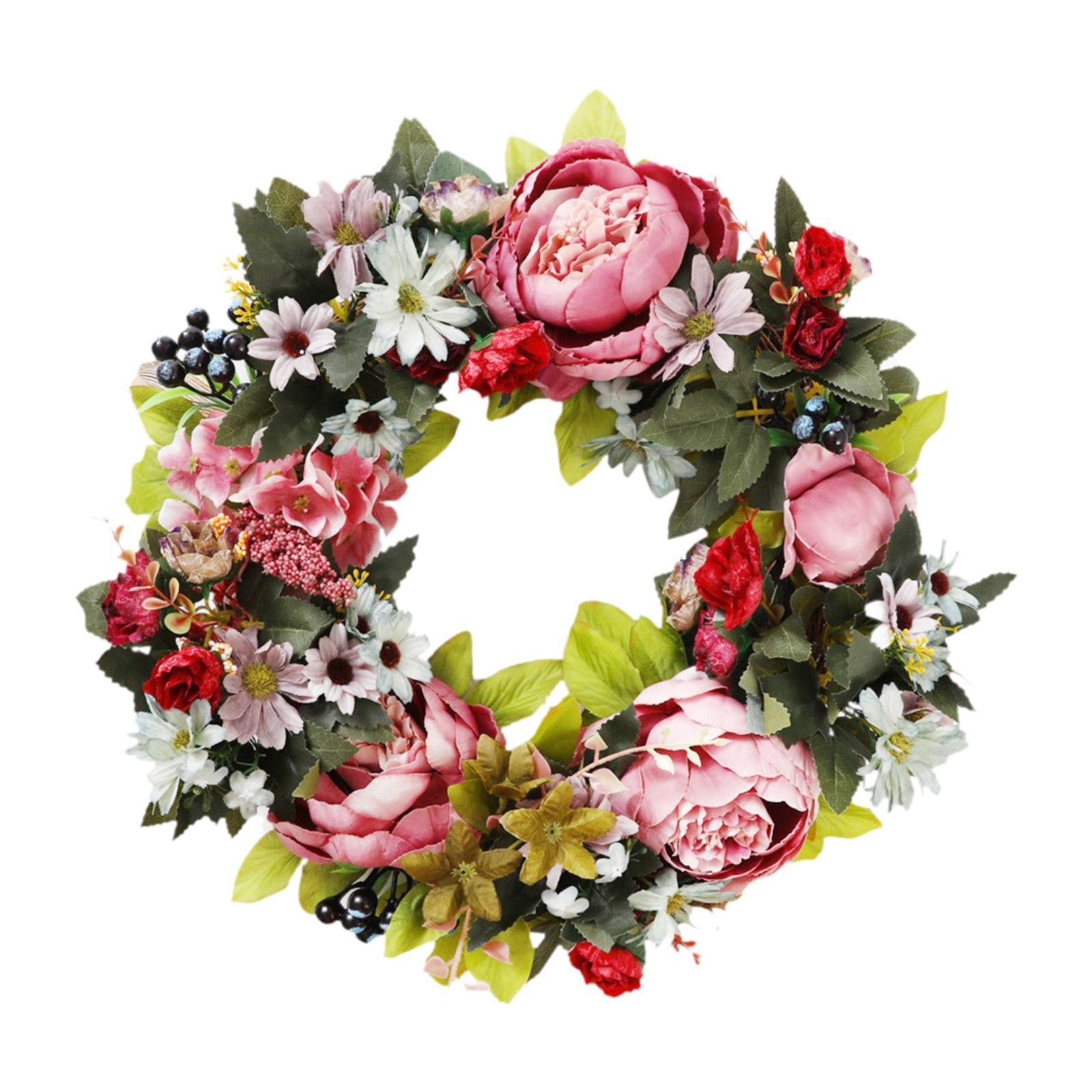 Artificial Peony Wreath Garland 15.75inch Spring Wreath for Front Door