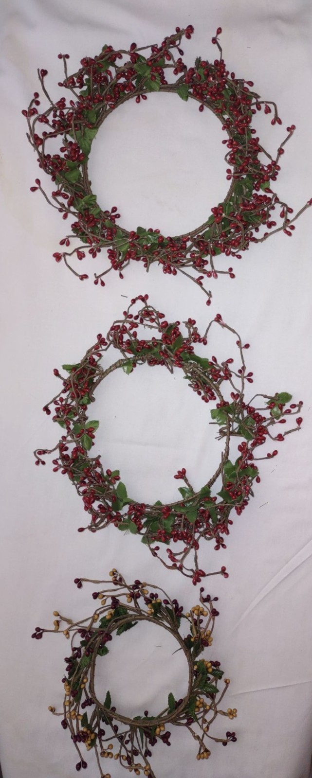 Berry Candle Rings / Wreath (lot of 3) 6″ 4″ Inner Dia – Red (Burgundy & Old Gol