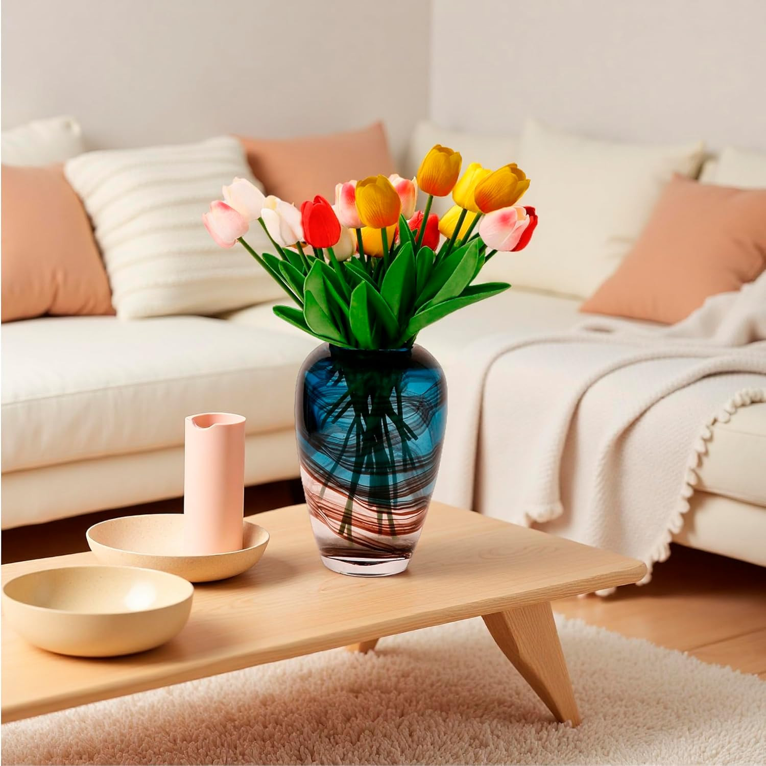 20 Pcs Fake Tulips Artificial Flowers Real Touch PU Faux Tulips Stems